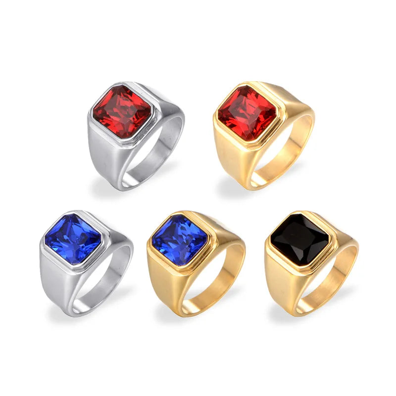 Gemstone Rings for Men Women Boy Stainless Steel