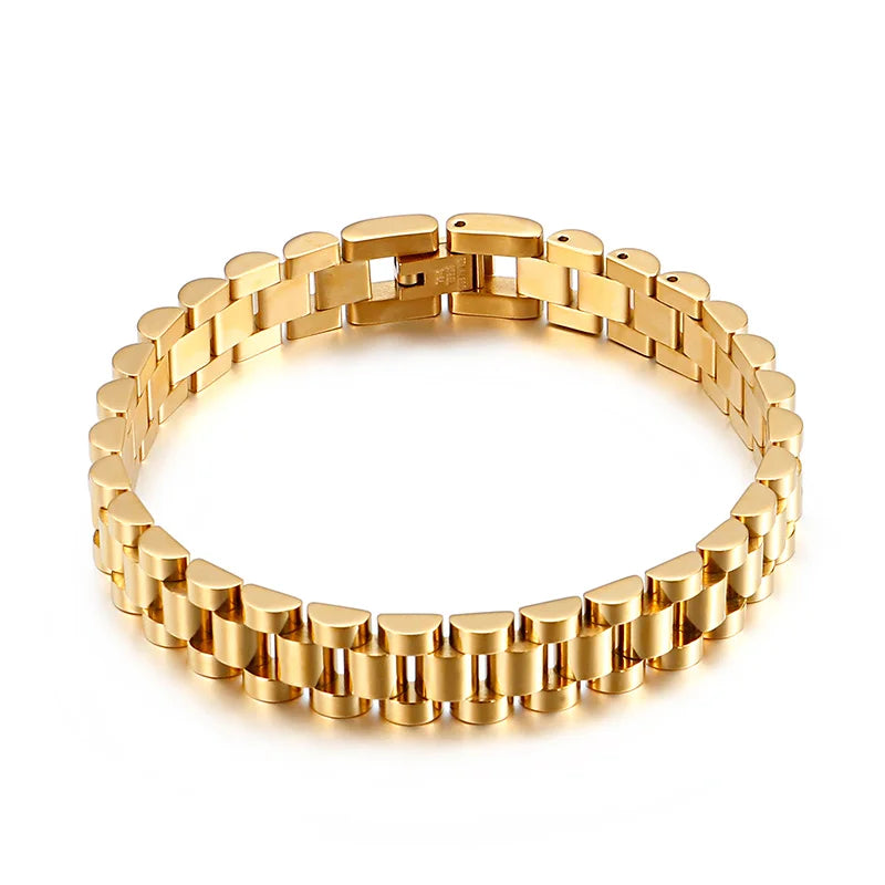 10mm Gold Men Vintage Watch Strap Stainless Steel Bracelet Ring
