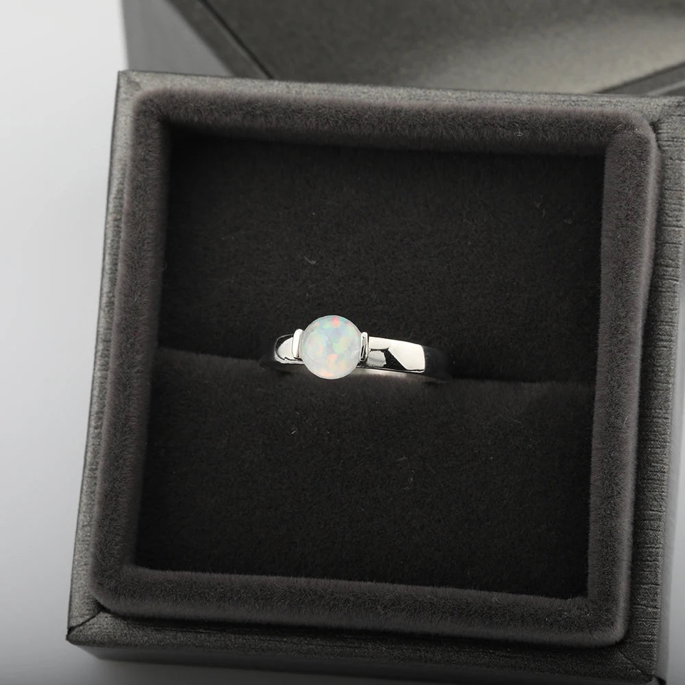 6*6mm Artificial Australian Opal Ring Fine Jewelry Rings for Women Anniversary Gift 316L Stainless Steel