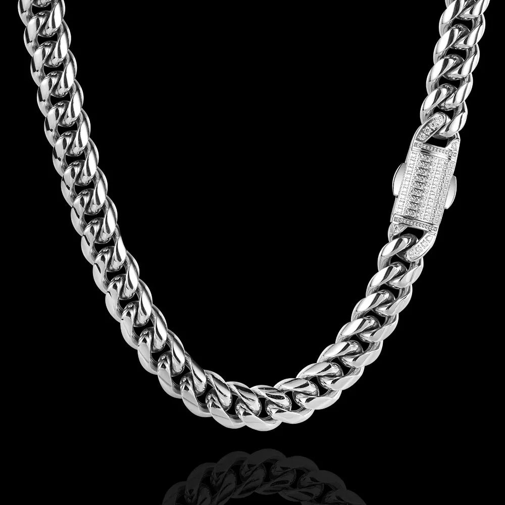 12mm Stainless Steel Homme Cadena Miami Cuban Link Chain Men Rapper Rock Necklace