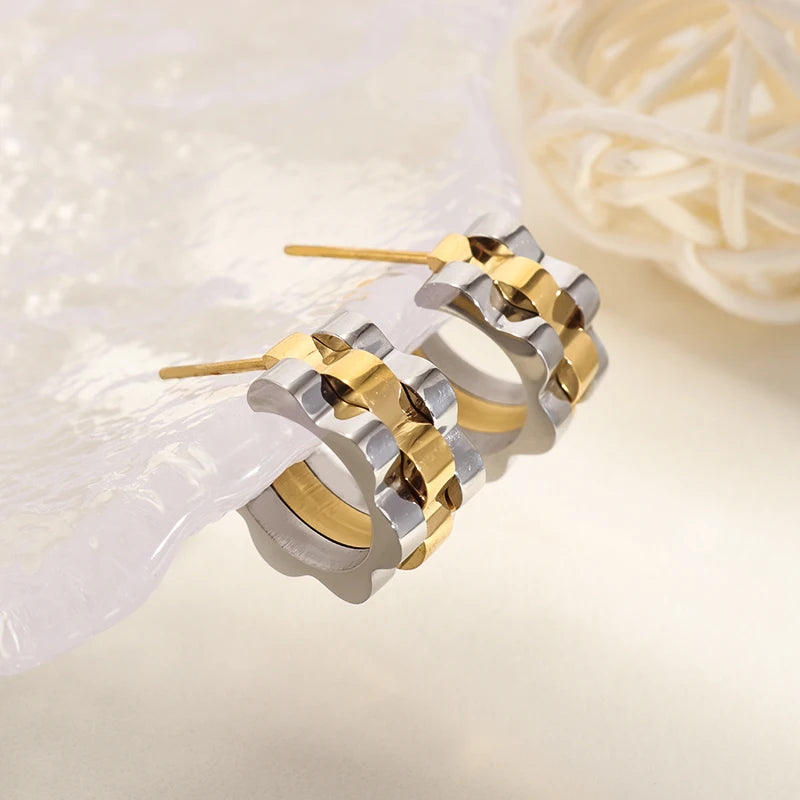 Creativity Wide Band C Wave Stud Stainless Steel Earrings for Women