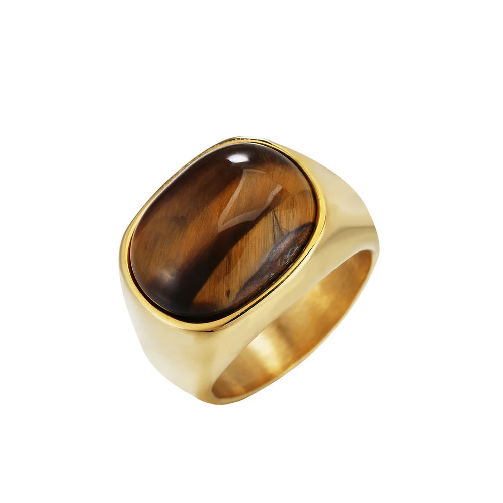Golden Color Tiger Eye Brown Stones Rings Stainless Steel