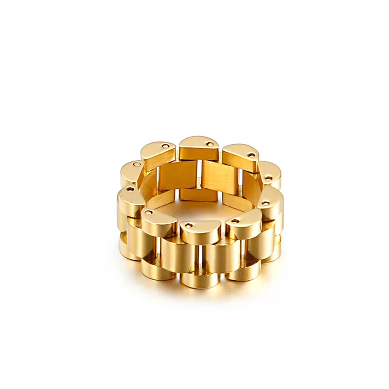 10mm Gold Men Vintage Watch Strap Stainless Steel Bracelet Ring