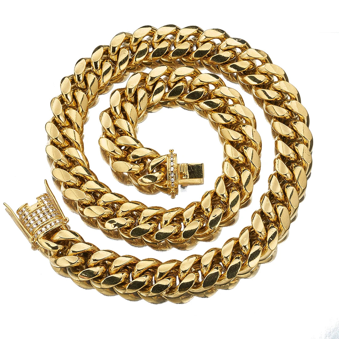 Necklace Gold Color 8mm-18mm Stainless Steel Miami Curb Cuban Chain for Women Men