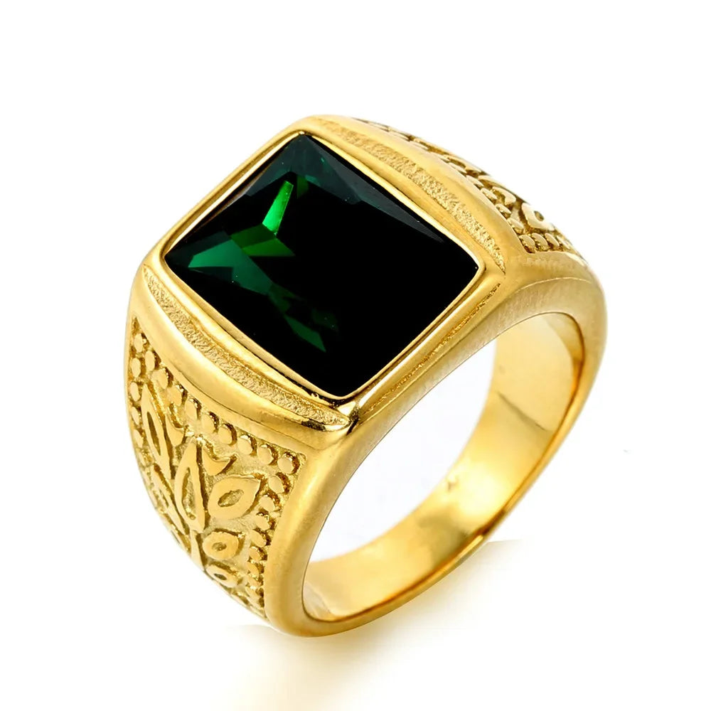 Never Fade Stone Rings Men Hip Hop Pattern Stainless Steel