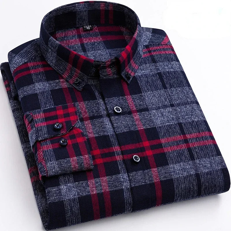 Pure Cotton Men's Plaid Shirt Long Sleeve Regular Fit Men