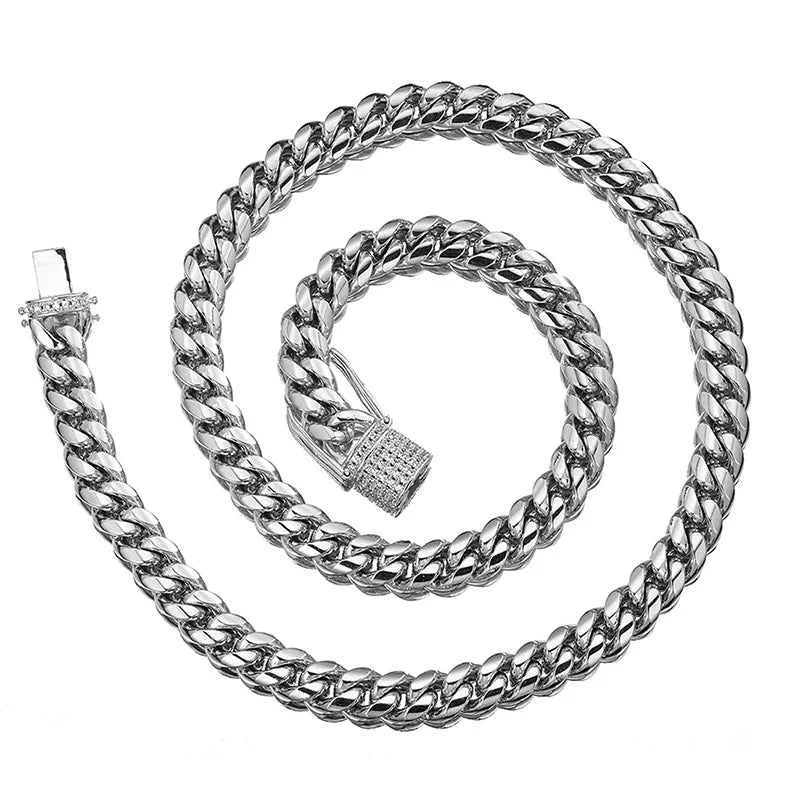 Stainless Steel Bracelet Cuban Miami CZ Zircon Gold Silver