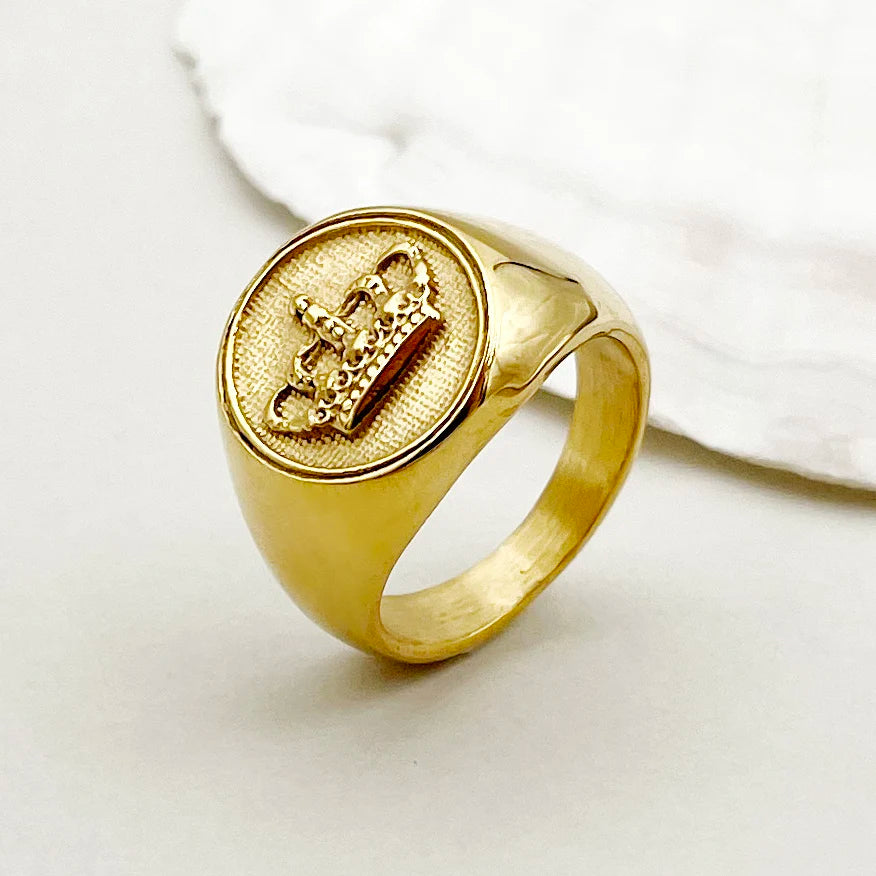 Crown Embossed Ring Stainless Steel Classy Men and Women