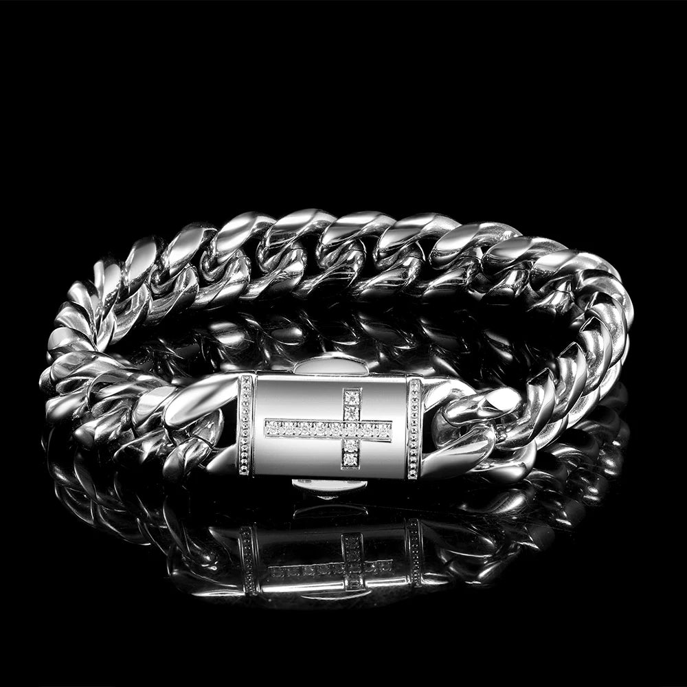 12mm Stainless Steel Homme Cadena Miami Cuban Link Chain Men Rapper Rock Necklace