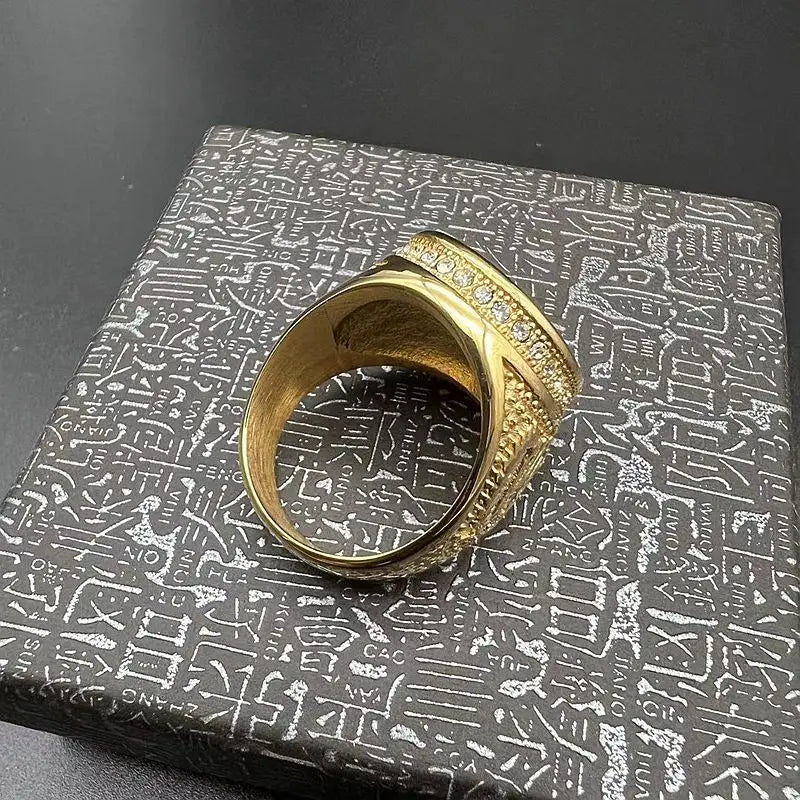 stainless steel Crown Three Bead Ring Wheat grain Crown three bead ring for men