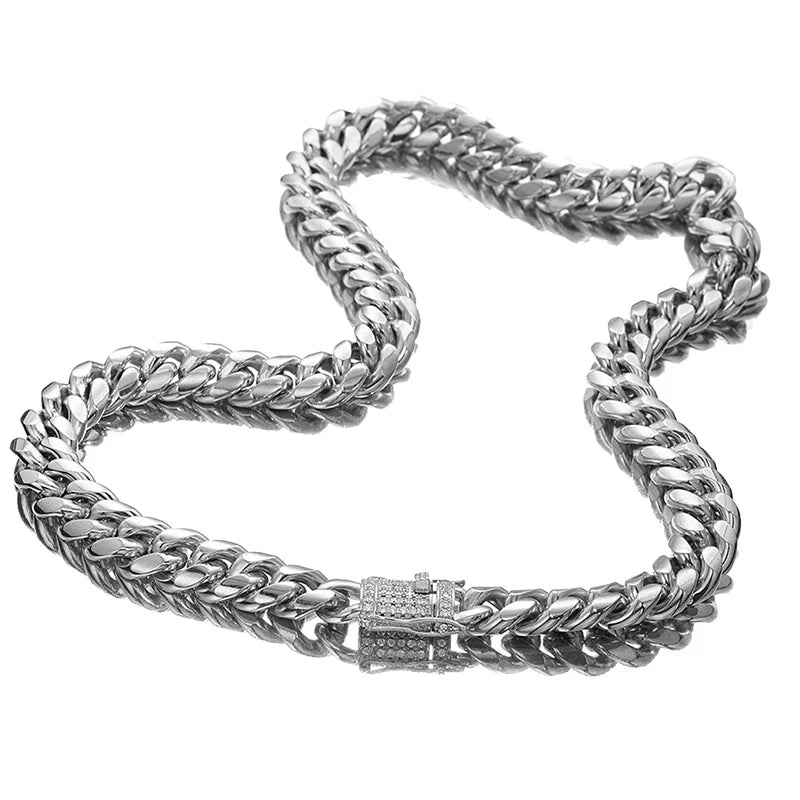 Stainless Steel Gold Color Cuban Miami Chains Necklaces CZ Zircon