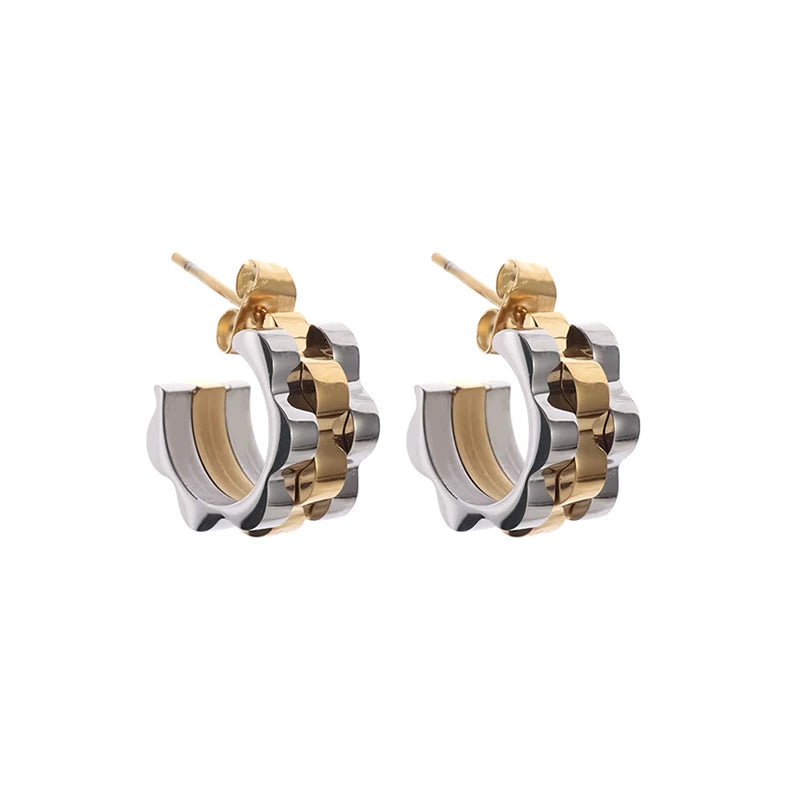 Creativity Wide Band C Wave Stud Stainless Steel Earrings for Women