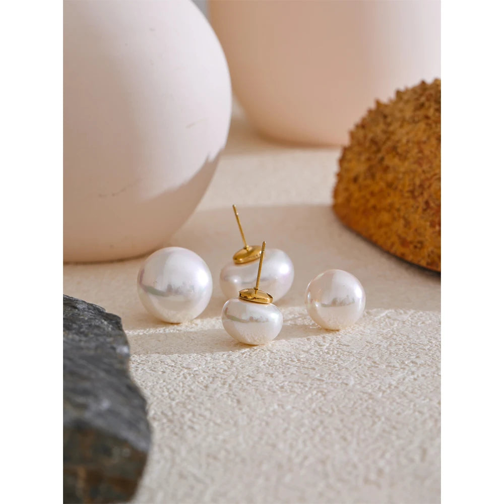 18/12mm Simulated Pearls Round Stud Earrings Versatile Stainless Steel