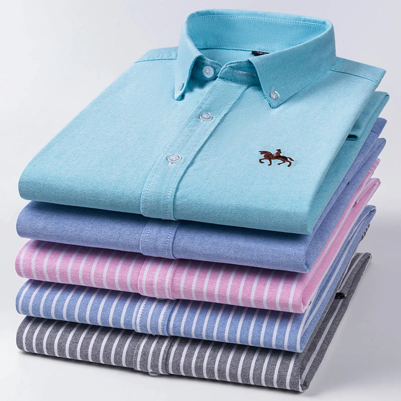 Embroidered Horse Shirts Streetwear Oversized Men Shirt Long Sleeve
