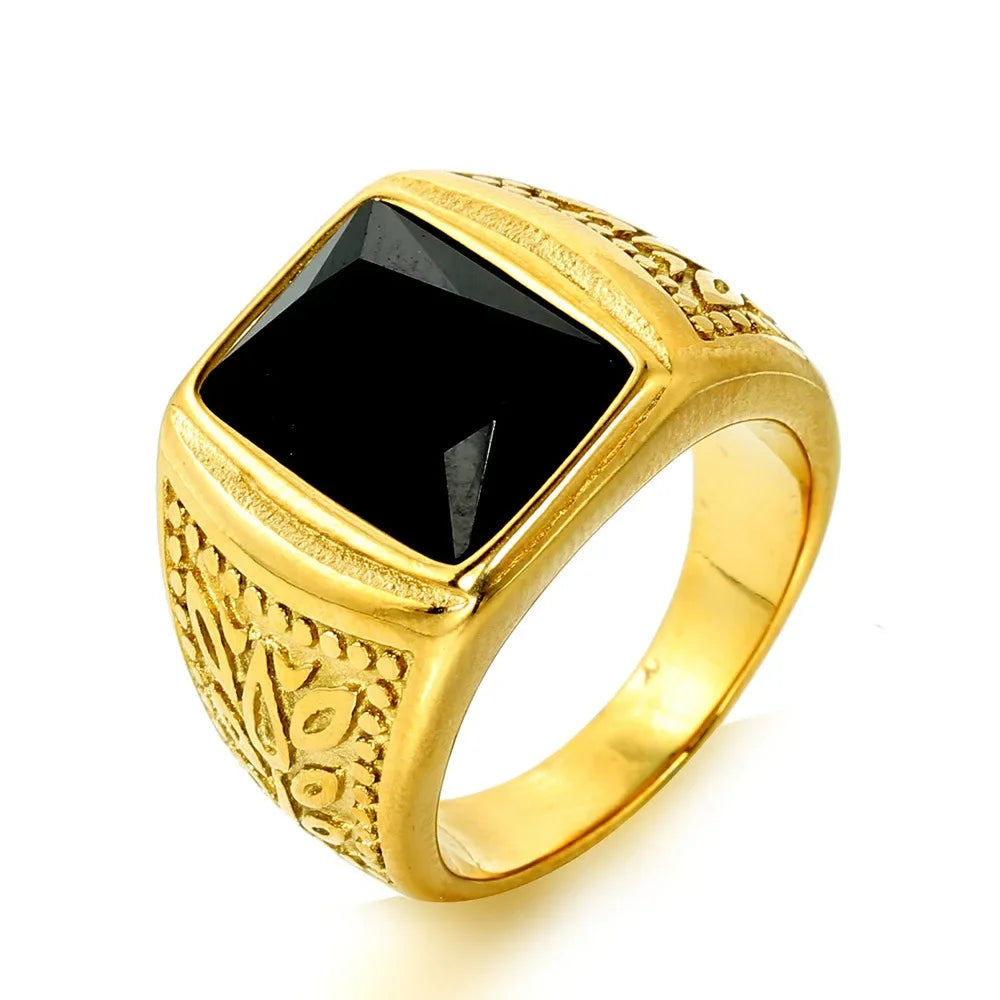 Never Fade Stone Rings Men Hip Hop Pattern Stainless Steel