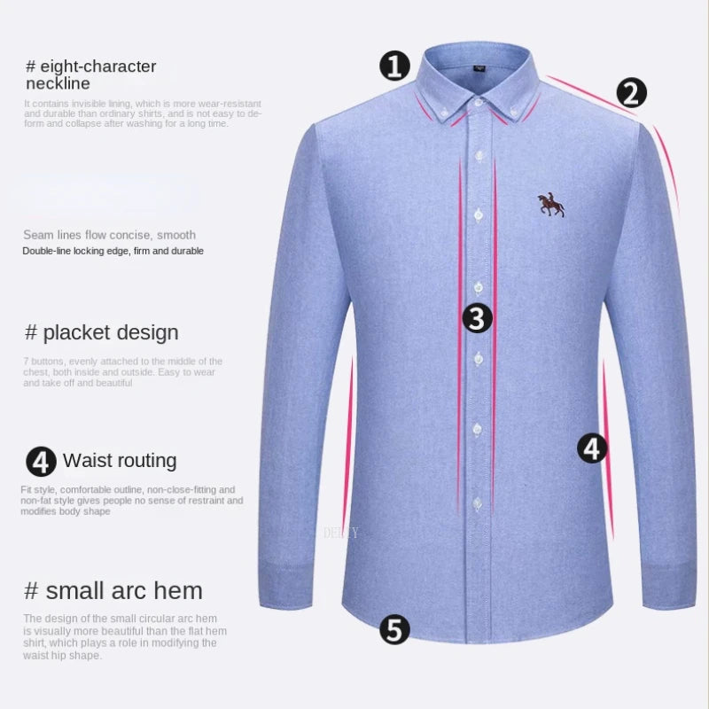 Embroidered Horse Shirts Streetwear Oversized Men Shirt Long Sleeve