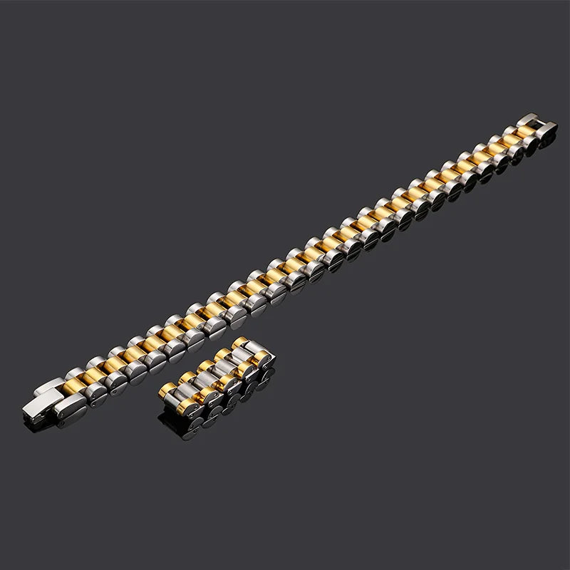10mm Gold Men Vintage Watch Strap Stainless Steel Bracelet Ring