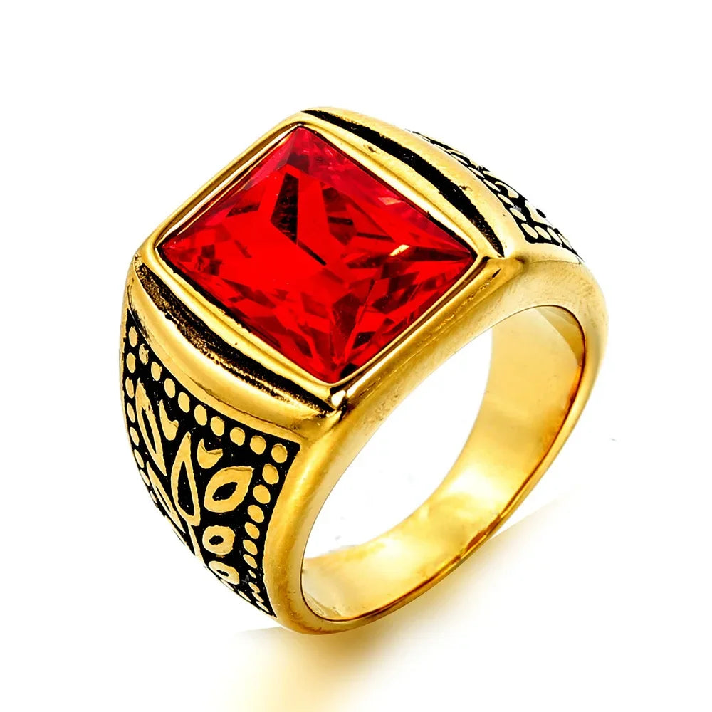Never Fade Stone Rings Men Hip Hop Pattern Stainless Steel