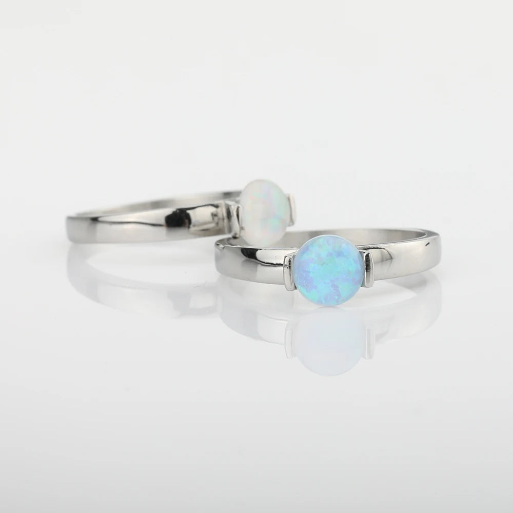 6*6mm Artificial Australian Opal Ring Fine Jewelry Rings for Women Anniversary Gift 316L Stainless Steel