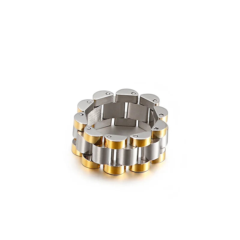 10mm Gold Men Vintage Watch Strap Stainless Steel Bracelet Ring