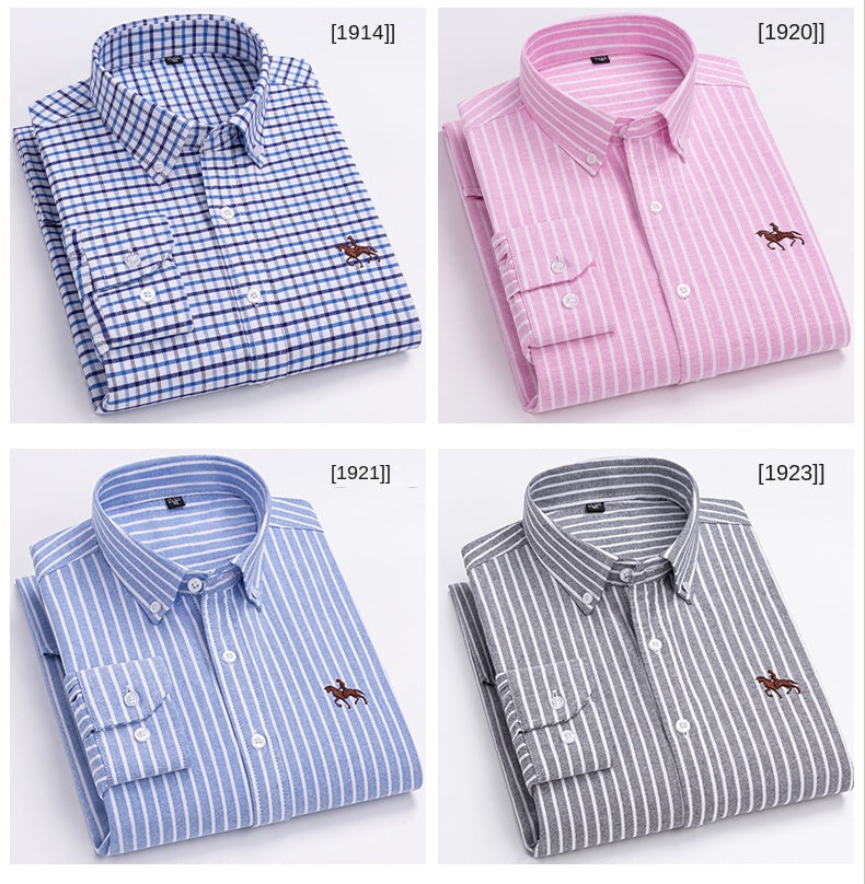 Embroidered Horse Shirts Streetwear Oversized Men Shirt Long Sleeve