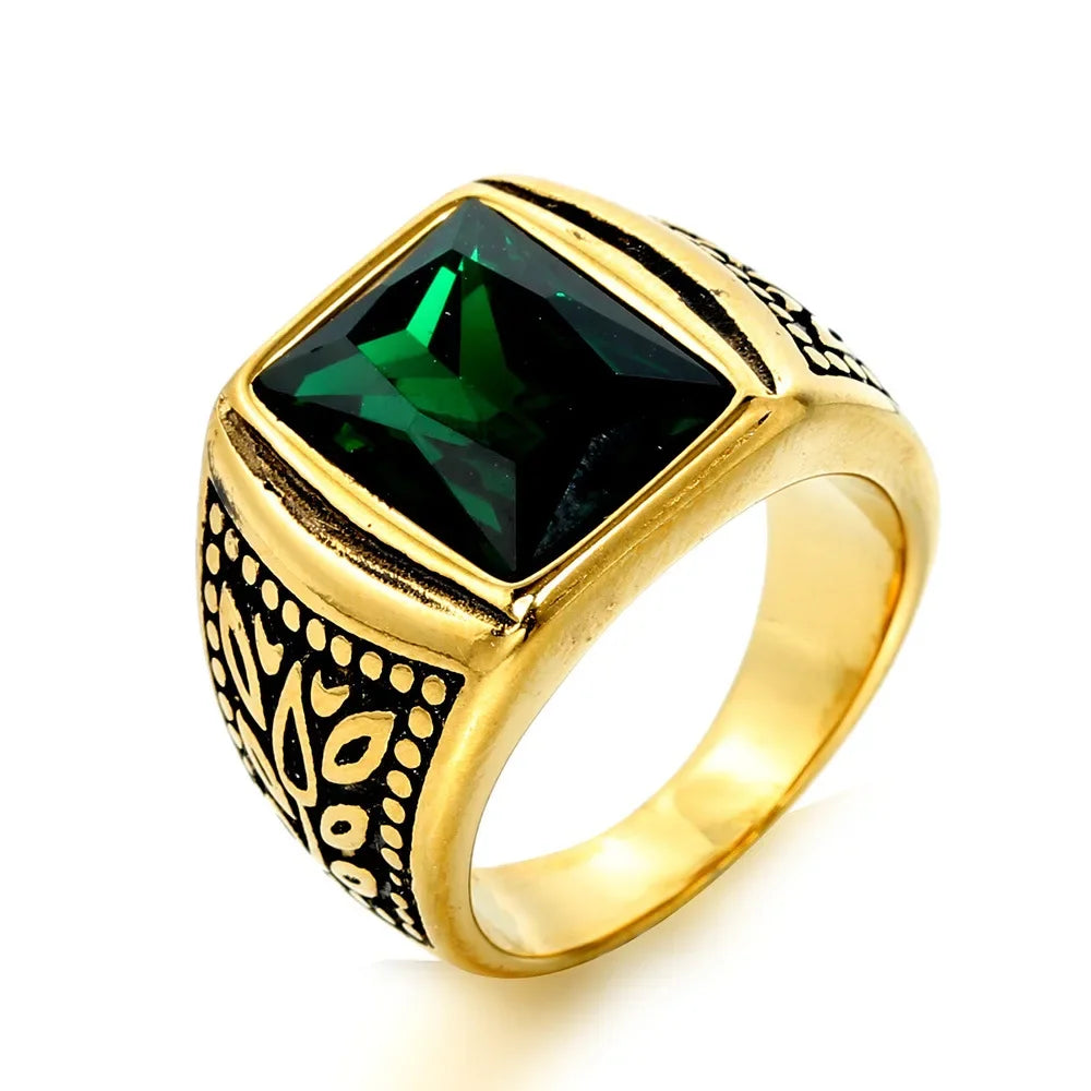 Never Fade Stone Rings Men Hip Hop Pattern Stainless Steel