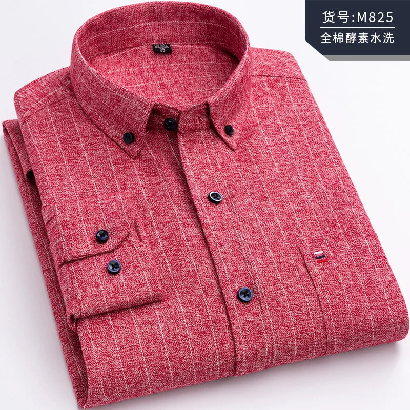Pure Cotton Men's Plaid Shirt Long Sleeve Regular Fit Men