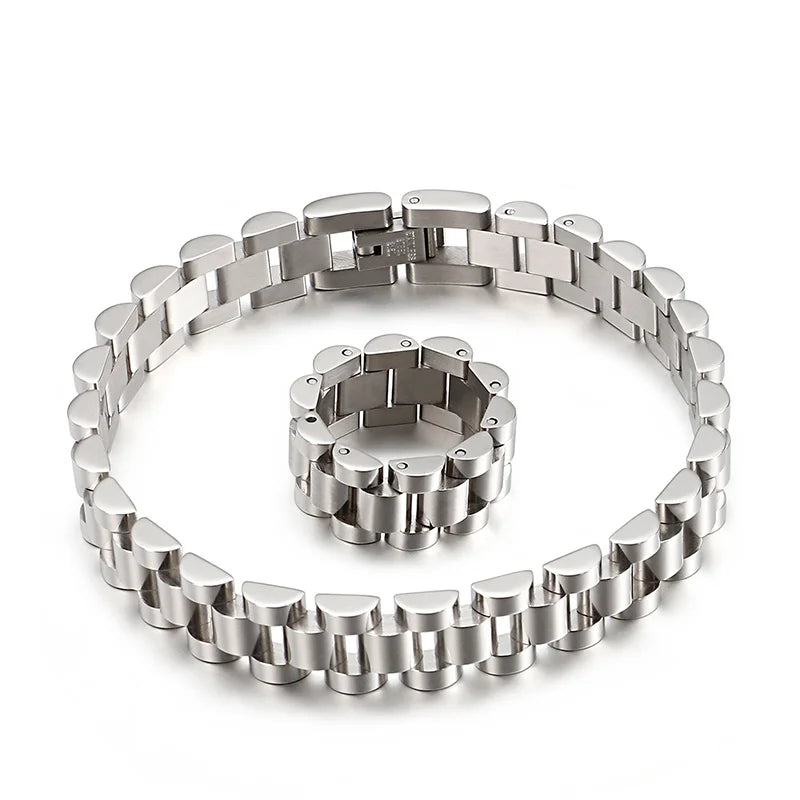 10mm Gold Men Vintage Watch Strap Stainless Steel Bracelet Ring