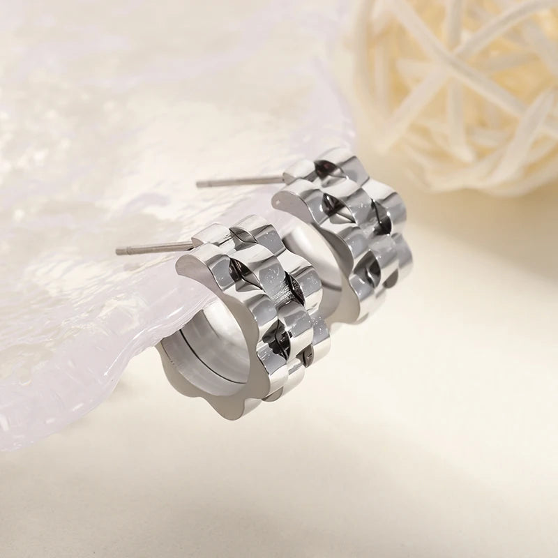 Creativity Wide Band C Wave Stud Stainless Steel Earrings for Women