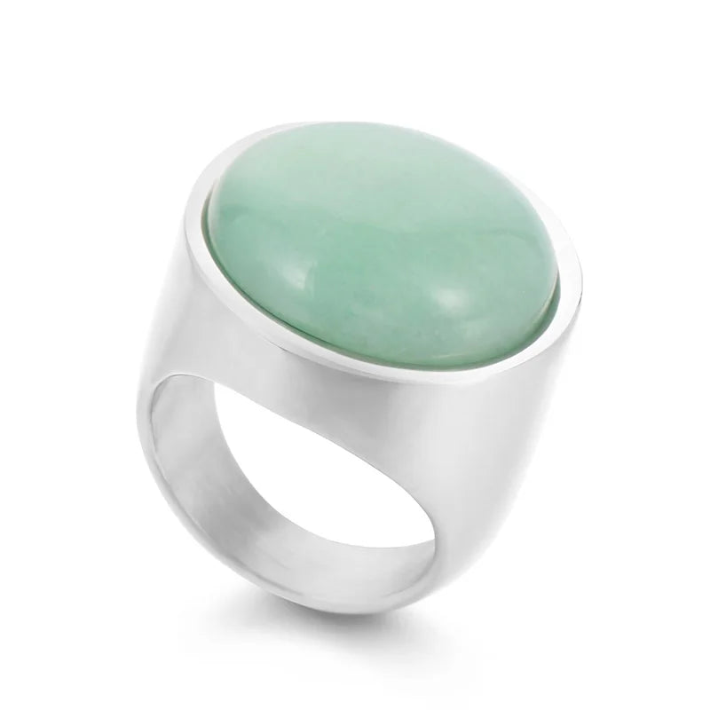 Colorful Glass Shell Pearl Large Rings for Women Men Gold Silver Color Stainless Steel