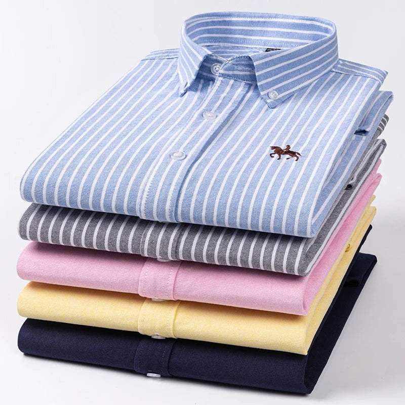 Embroidered Horse Shirts Streetwear Oversized Men Shirt Long Sleeve