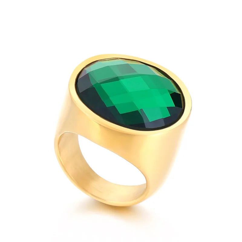 Colorful Glass Shell Pearl Large Rings for Women Men Gold Silver Color Stainless Steel