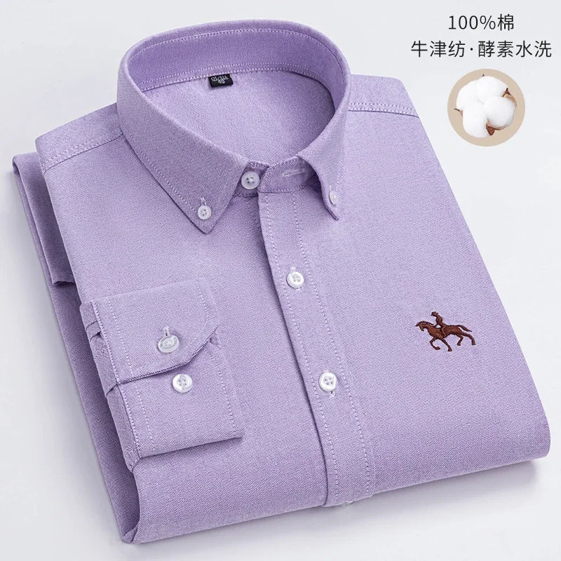 Embroidered Horse Shirts Streetwear Oversized Men Shirt Long Sleeve
