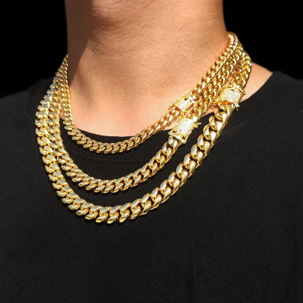 Stainless Steel Miami Cuban Link Chain Necklace Bracelet Men Women Silver Color