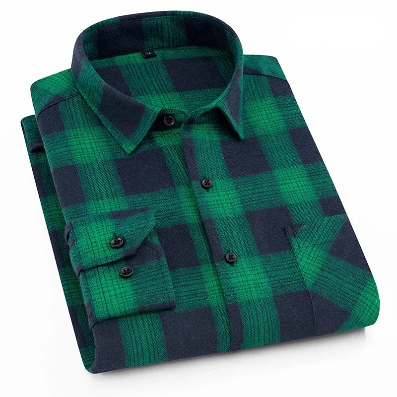 Pure Cotton Men's Plaid Shirt Long Sleeve Regular Fit Men