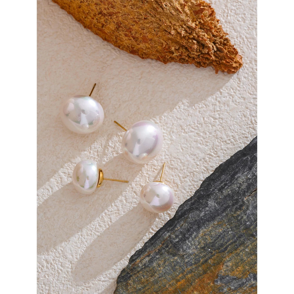18/12mm Simulated Pearls Round Stud Earrings Versatile Stainless Steel