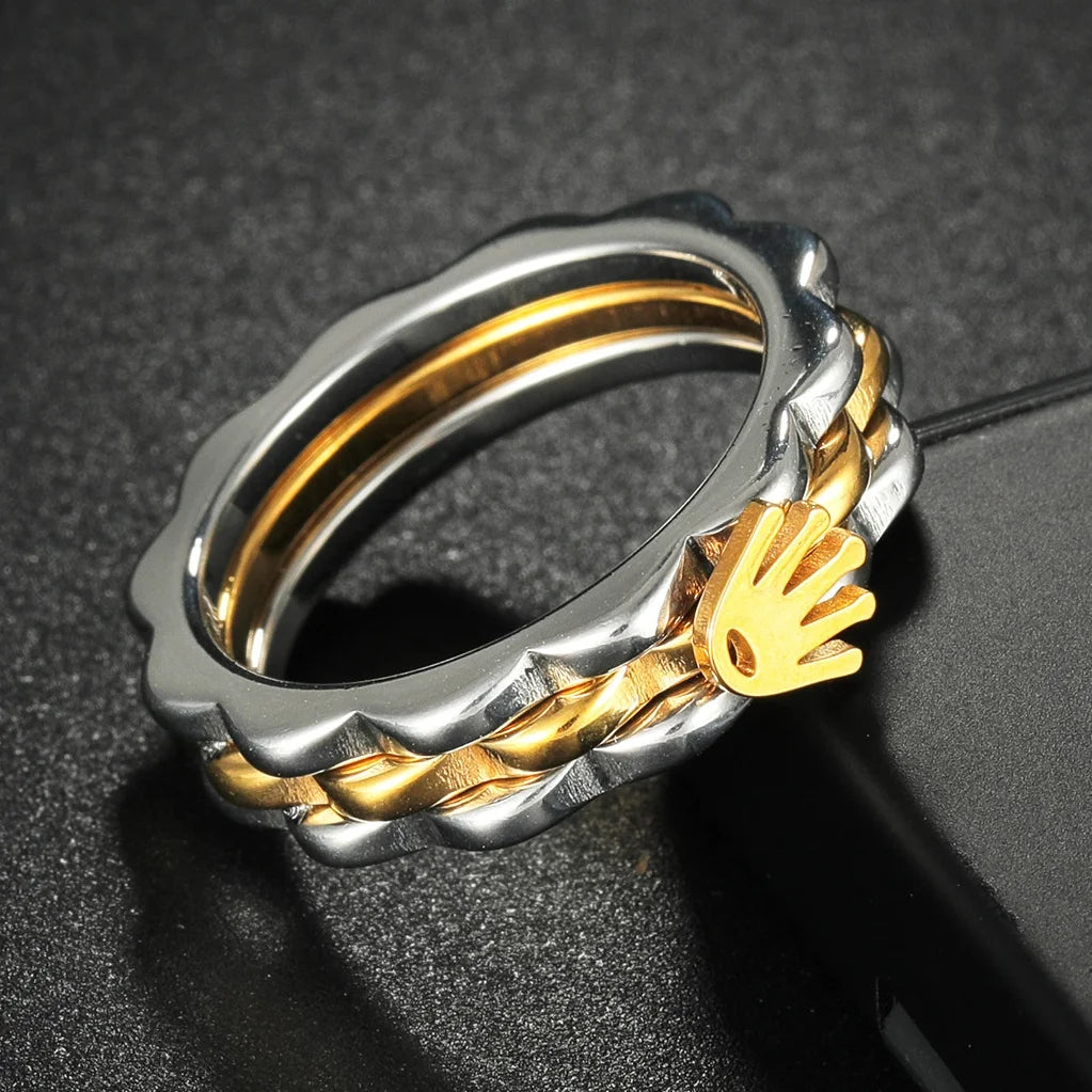 Crown Top Band 8mm Men Women Stainless Steel Rock Gear Ring Mechanical Wheel