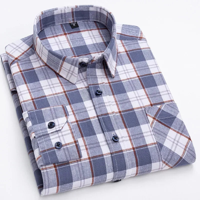 Pure Cotton Men's Plaid Shirt Long Sleeve Regular Fit Men