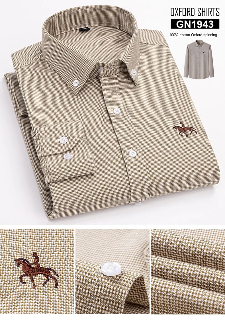 Embroidered Horse Shirts Streetwear Oversized Men Shirt Long Sleeve