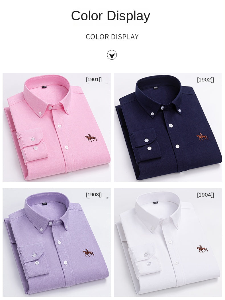 Embroidered Horse Shirts Streetwear Oversized Men Shirt Long Sleeve