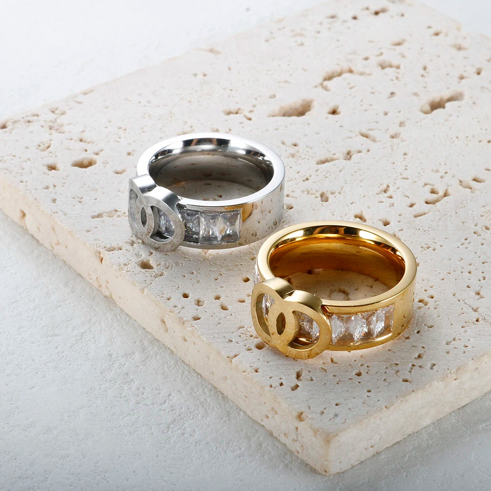Cross Circle Roman Numerals Rings for Women Stainless Steel