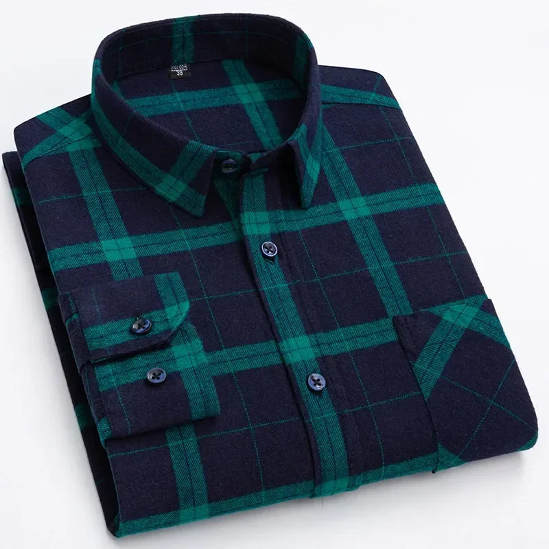 Pure Cotton Men's Plaid Shirt Long Sleeve Regular Fit Men