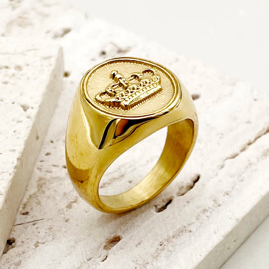 Crown Embossed Ring Stainless Steel Classy Men and Women