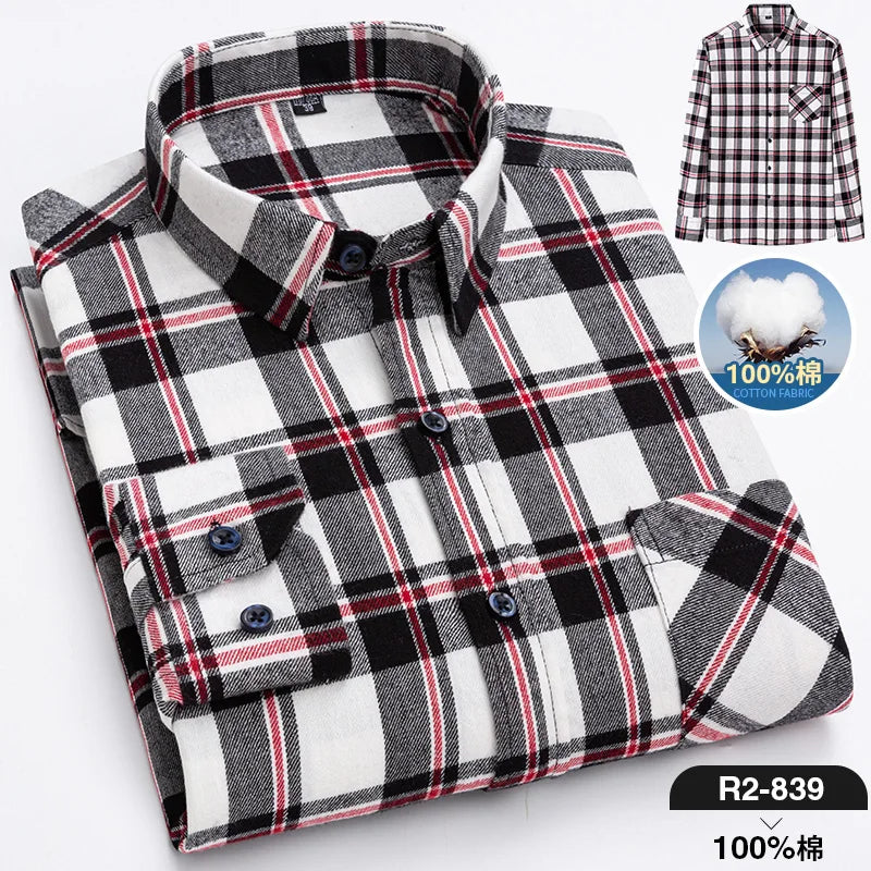 Pure Cotton Men's Plaid Shirt Long Sleeve Regular Fit Men