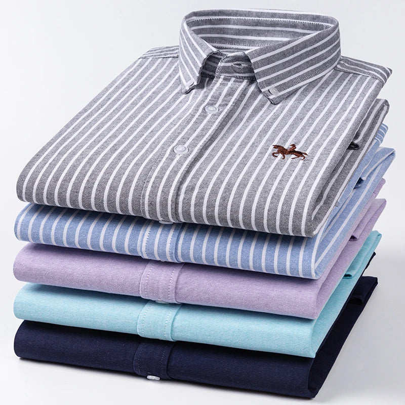 Embroidered Horse Shirts Streetwear Oversized Men Shirt Long Sleeve