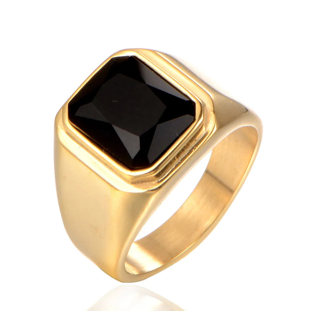 Gemstone Rings for Men Women Boy Stainless Steel