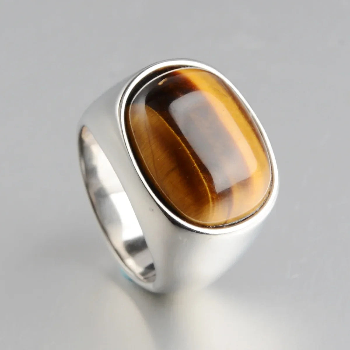 Oval Natural Tiger Eye Stone Rings for Women Men Stainless Steel