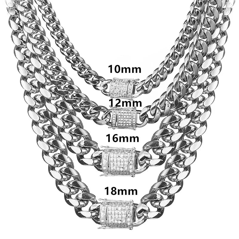 Stainless Steel Bracelet Cuban Miami CZ Zircon Gold Silver
