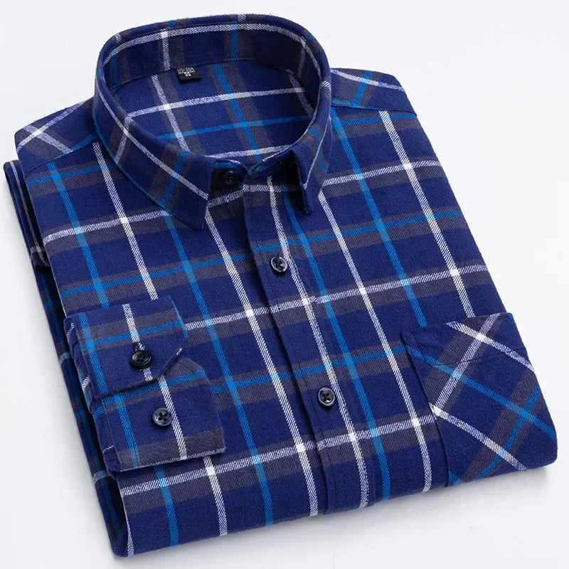 Pure Cotton Men's Plaid Shirt Long Sleeve Regular Fit Men