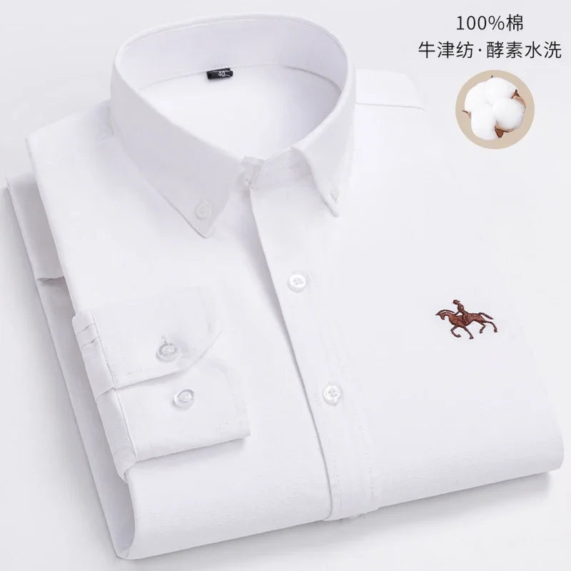 Embroidered Horse Shirts Streetwear Oversized Men Shirt Long Sleeve